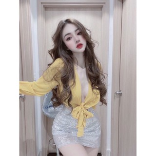 Set váy kim sa áo cột eo