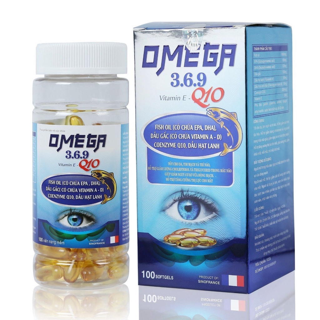 Viên Uống Dầu Cá Omega 3.6.9 Vitamin E Q10 Hỗ Trợ Tăng Cường Thị Lực,Tăng Cường Trí Nhớ, Khỏe Tim Mạch - Hộp 100 viên