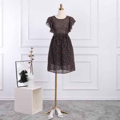 Đầm voan nữ, họa tiết hoa nhí, tay cánh dơi bèo, nhẹ nhàng, thanh lịch, thiết kế cao cấp TK Fashion - DK761