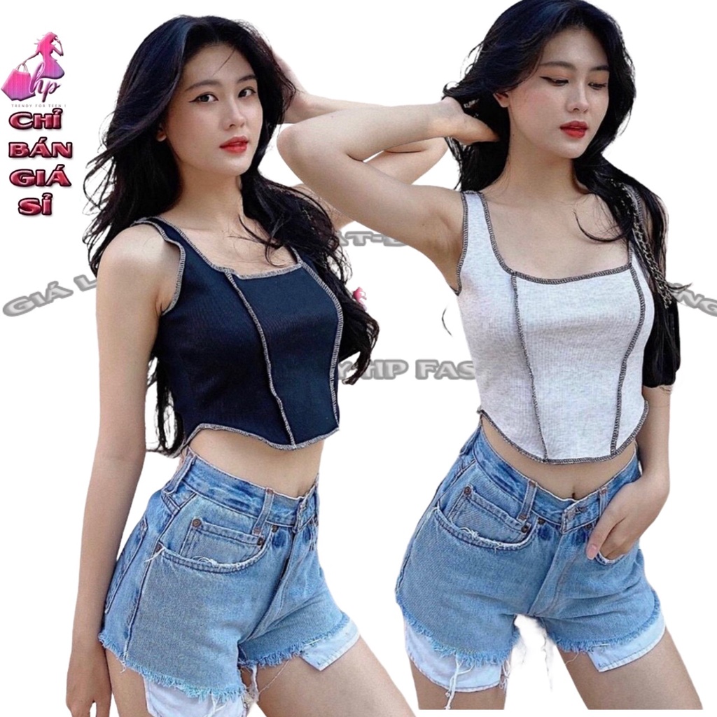 áo kiểu 2 dây nữ croptop bản to tà bầu ôm body viền chỉ nổi thun xịn dễ thương mẫu mới thời trang 2021
