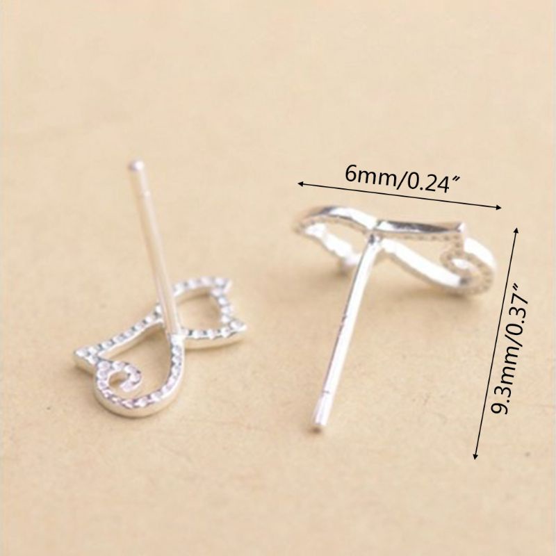 Bông tai mạ bạc 925 hình chú mèo nhỏ dễ thương thời trang cho nữ