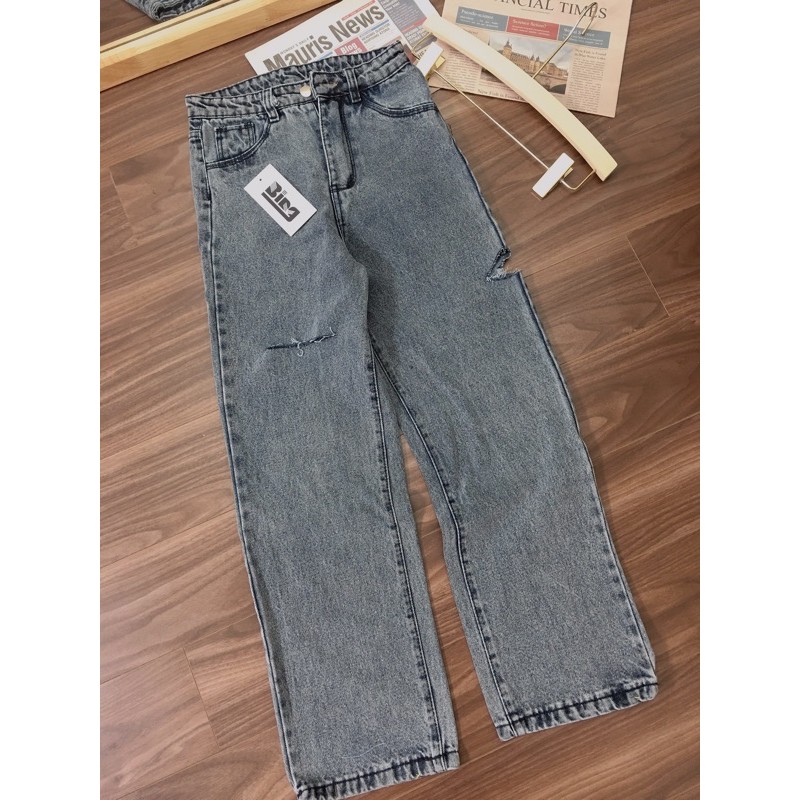 Quần jeans nữ ống rộng rách đùi dáng suông dài B602 | WebRaoVat - webraovat.net.vn