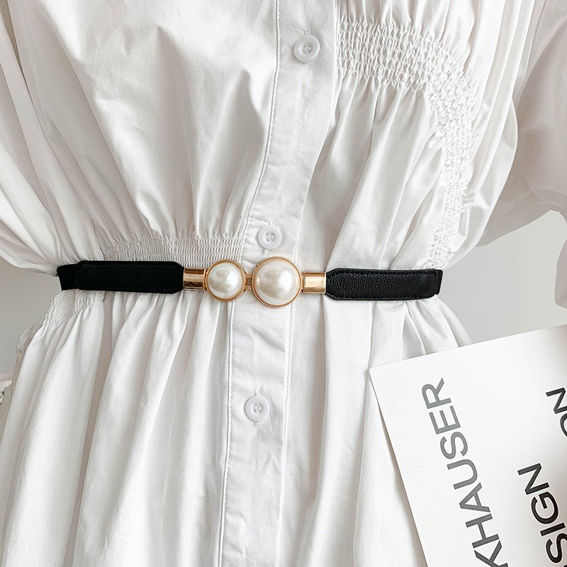 Thắt eo bản nhỏ ngọc viền vàng sang chảnh Thắt lưng phối chun vintage 2 màu