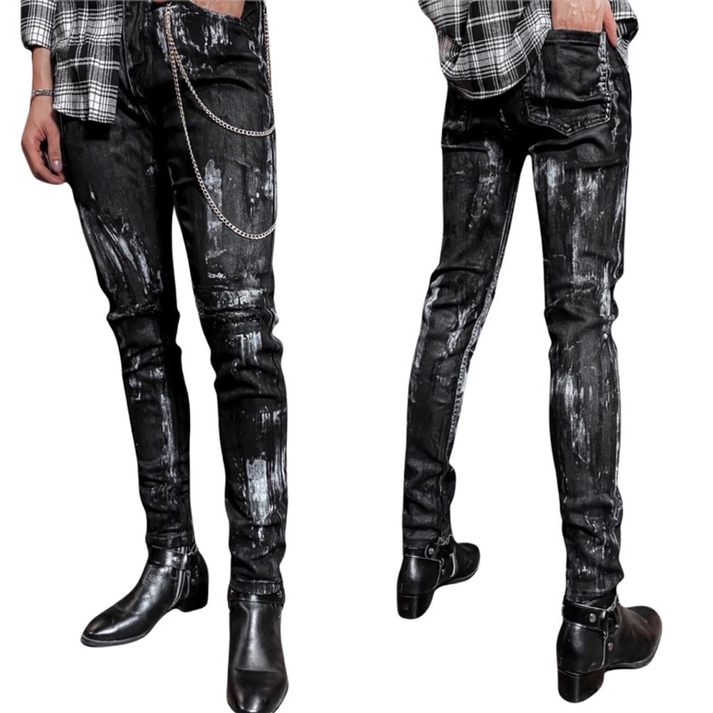 quần Jean waxed đen trắng Nam skinny