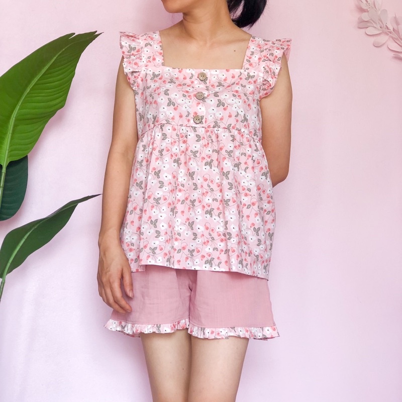 Bộ Đồ Nữ Mặc Nhà Cánh Tiên, Áo vải thô quần vải đũi xước, phù hợp mẵc nhà có thể làm đồ ngủ