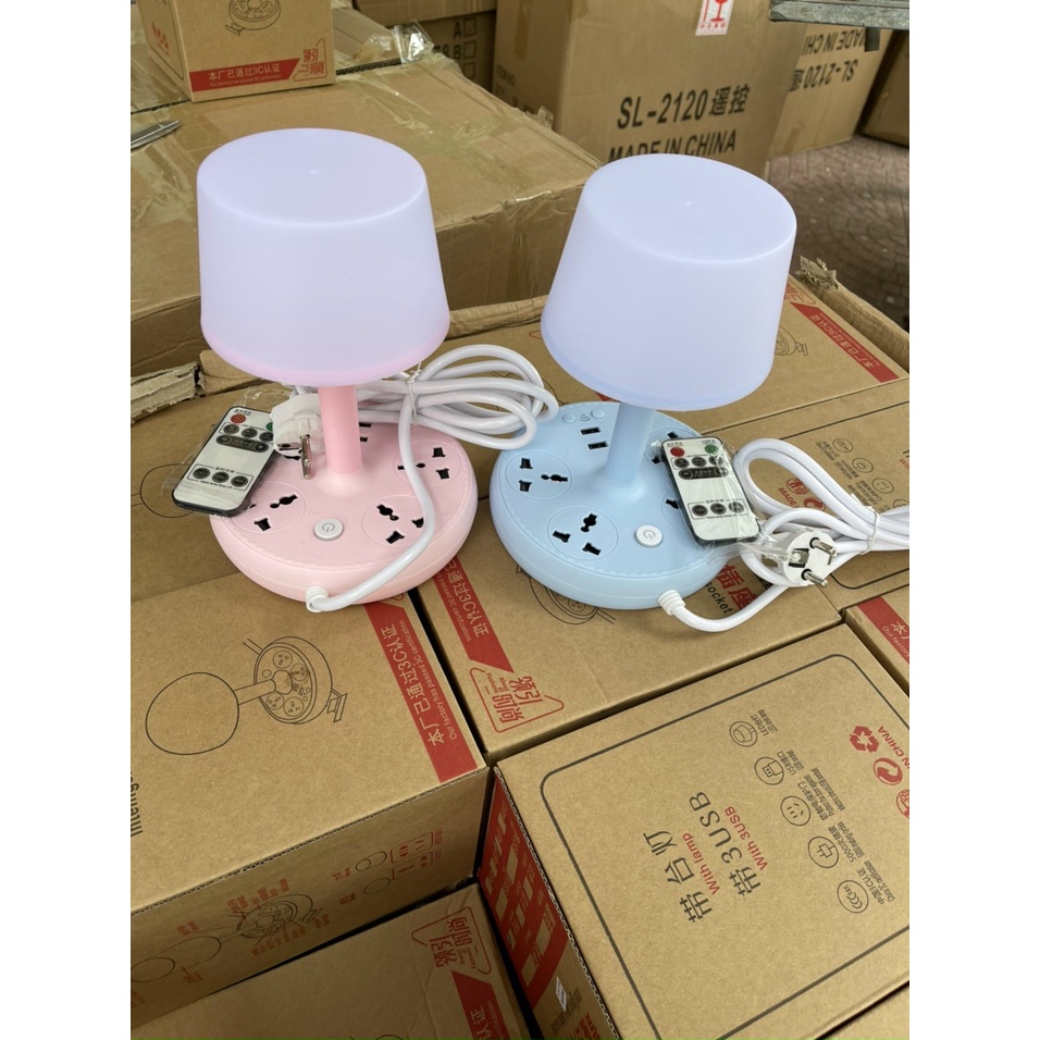 (Bán Buôn Sỉ) Đèn Ngủ Để Bàn Thông Minh Kiêm Đèn Đọc Sách Có 3 Màu Kèm 2 Cổng USB 2.0A--5V 4 ổ cắm T2