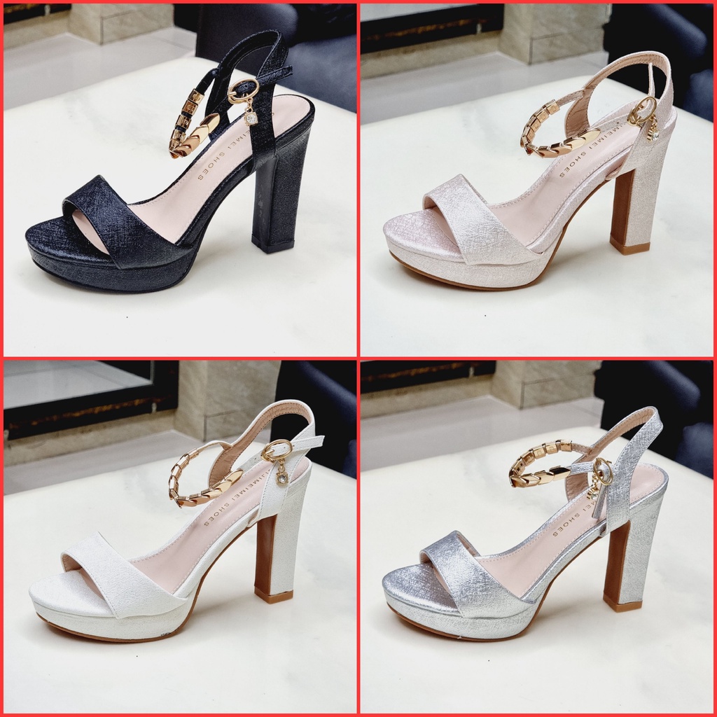 Giày Sandal Cao Gót Nữ 💥Sẵn Màu Đen💥Giày Cô Dâu Đi Tiệc - Cao Gót Đế Vuông 11 cm Nhập Khẩu Cao Cấp 9877-5