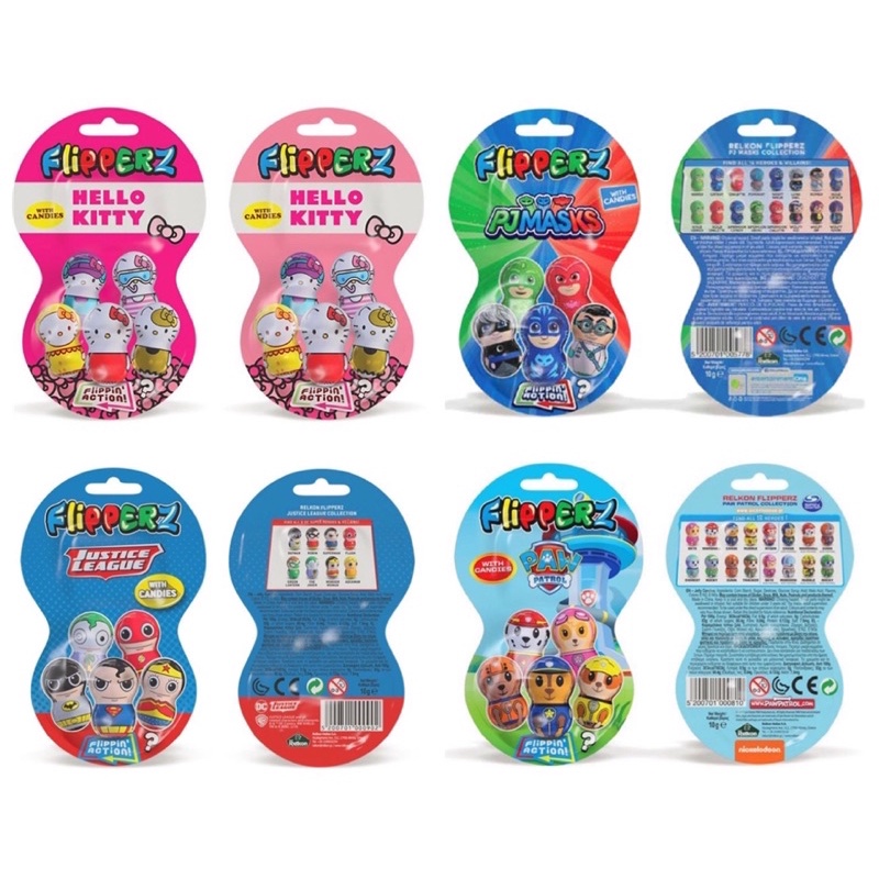 KẸO ĐỒ CHƠI TRẺ EM LẬT ĐẬT HÌNH HELLO KITTY/ PJ MASKS/ PAW PATROL/ JUSTICE LEAGUE RELKON FLIPPERZ