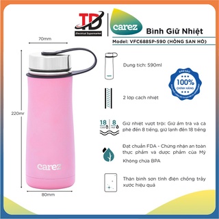 Bình giữ nhiệt thể thao CAREZ VFC688SP-590ML, Inox 304, Không chứa BPA màu hồng san hô trẻ trung