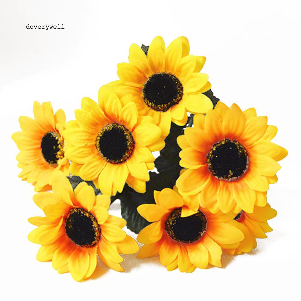 Bó 7 đầu bông hoa hướng dương giả bằng lụa sống động dùng trang trí độc đáo