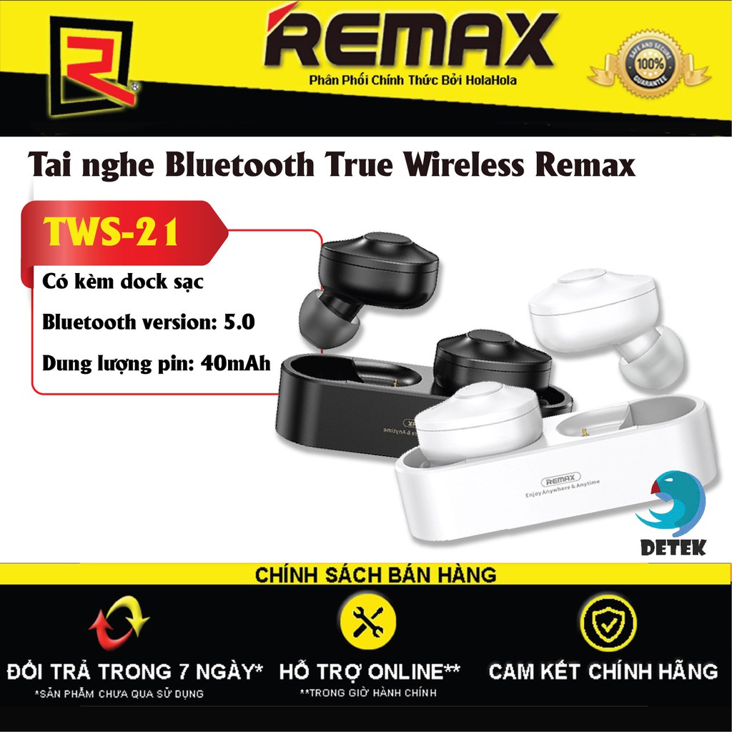 Tai nghe Bluetooth True Wireless Remax TWS-21 kèm dock sạc