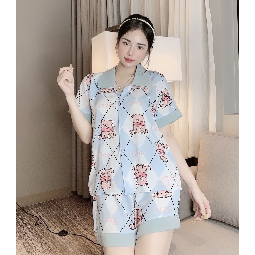 Đồ bộ nữ lụa ngủ pijama mặc nhà áo cộc quần đùi dễ thương JUSOKA