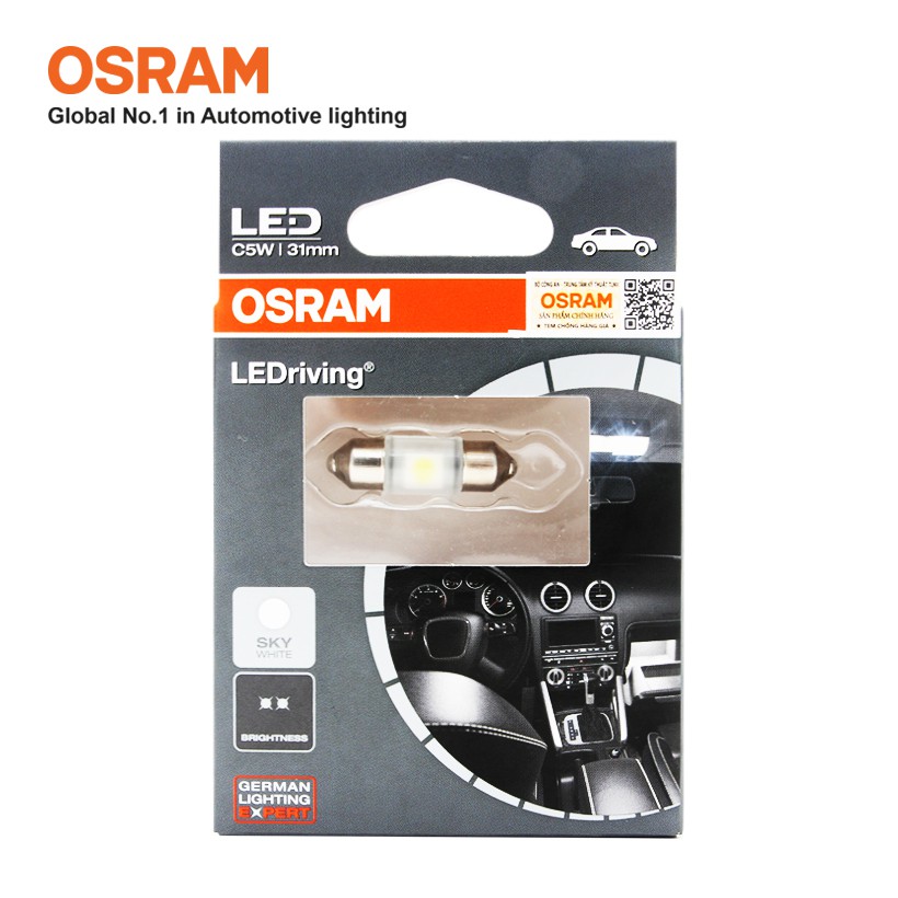 Bóng Đèn Led Cana Ngắn OSRAM Standard Retrofit C5W 12V Màu Trắng Sky - Nhập Khẩu Chính Hãng