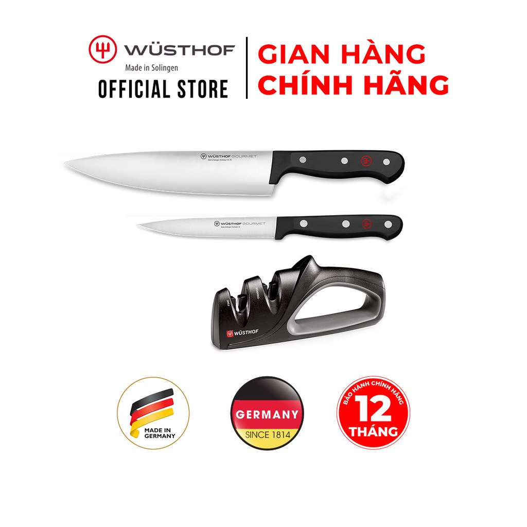 Bộ dao 3 món Wusthof Gourmet. Hàng chính hãng, 100% sản xuất tại Đức.