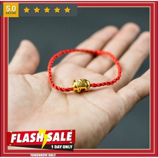 Vòng Tay Phong Thủy Mix Charm Heo Vàng 10k Dây Chỉ Đỏ May Mắn Thái Lan (Ảnh Thật)