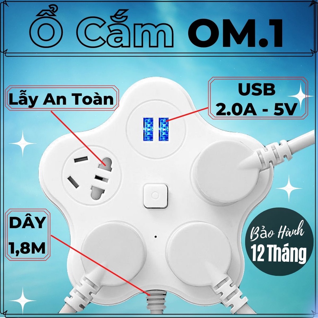 Combo Ổ Cắm Điện Đa Năng Thông Minh Kèm 2 Cổng USB 5V Sạc Nhanh, Công Suất Chịu Tải Lớn - Chống Cháy Nổ - Bảo Hành 12T