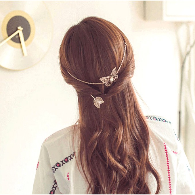K17 Kẹp tóc 2 lá cây đính hạt tiểu thư