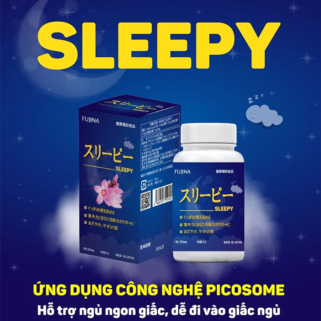 Viên uống thảo dược hỗ trợ ngủ ngon Fujina Sleepy Nhật Bản hết mất ngủ, ngủ ngon sâu giấc, cải thiện trí nhớ, bổ não