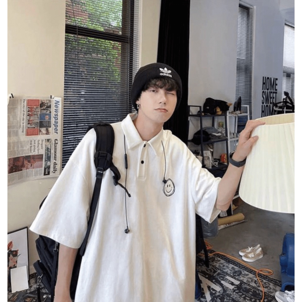 MẤU HOT -- ÁO THUN CÓ CỔ OVERSIZE NAM IN HÌNH MẶT CƯỜI ĐƯỢC NHIỀU NGƯỜI ƯA THÍCH