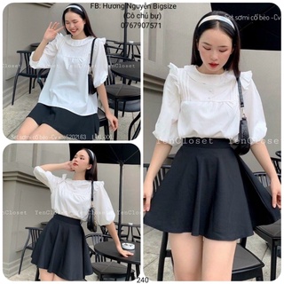 55-90kg bigsize set sơ mi cổ bèo chân váy đen