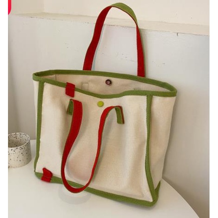 Túi Xách Canvas Cỡ Lớn Màu Sắc Tương Phản Thời Trang Cho Nữ