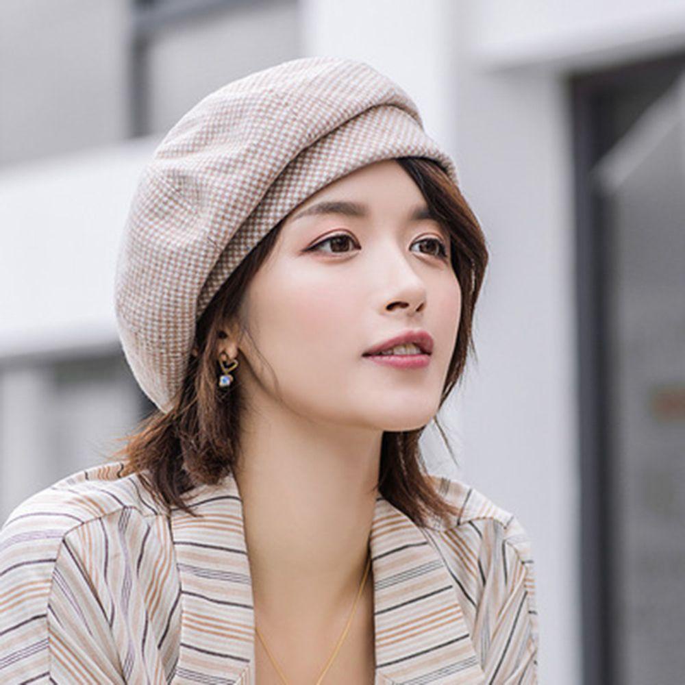 TWINKLE Mũ Beret Cotton Họa Tiết Ca Rô Thời Trang Dành Cho Nữ