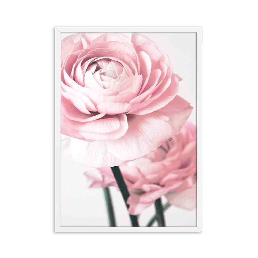 Tranh vải Canvas treo tường in hình hoa mẫu đơn màu hồng phong cách Bắc Âu tối giản