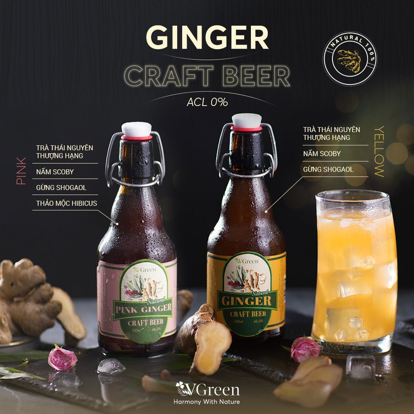 Bia Gừng không cồn - Ginger Kombucha Tea - Chai thủy tinh 330ml
