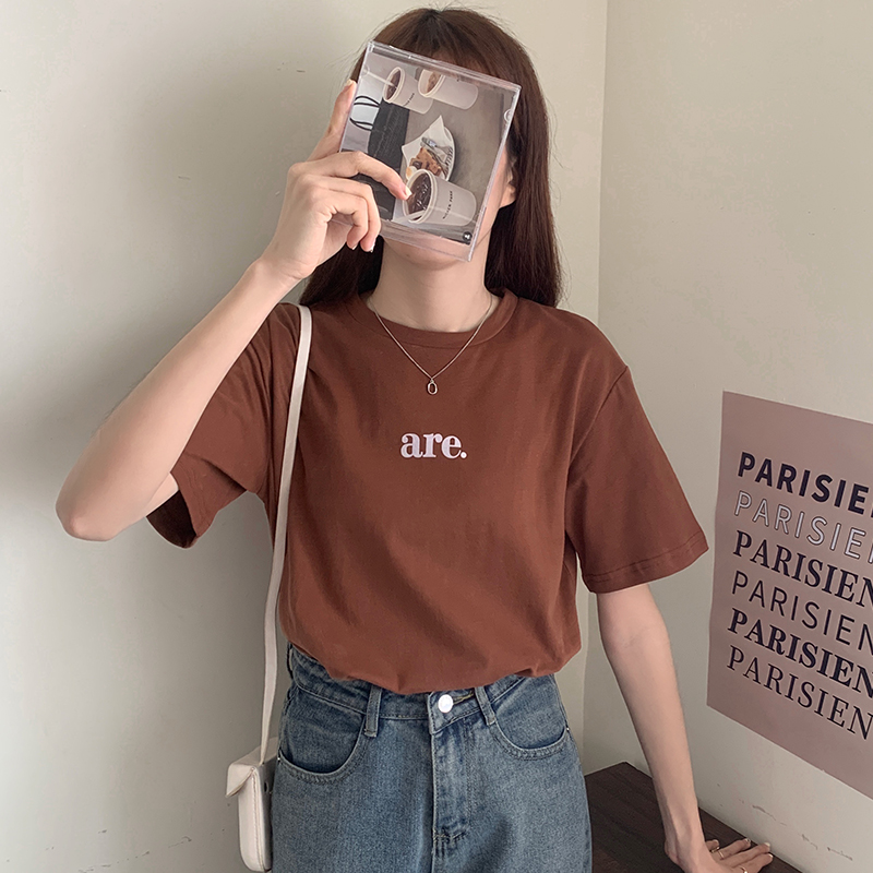 SUXI Áo Thun Nữ Ngắn Tay In Chữ Đơn Giản