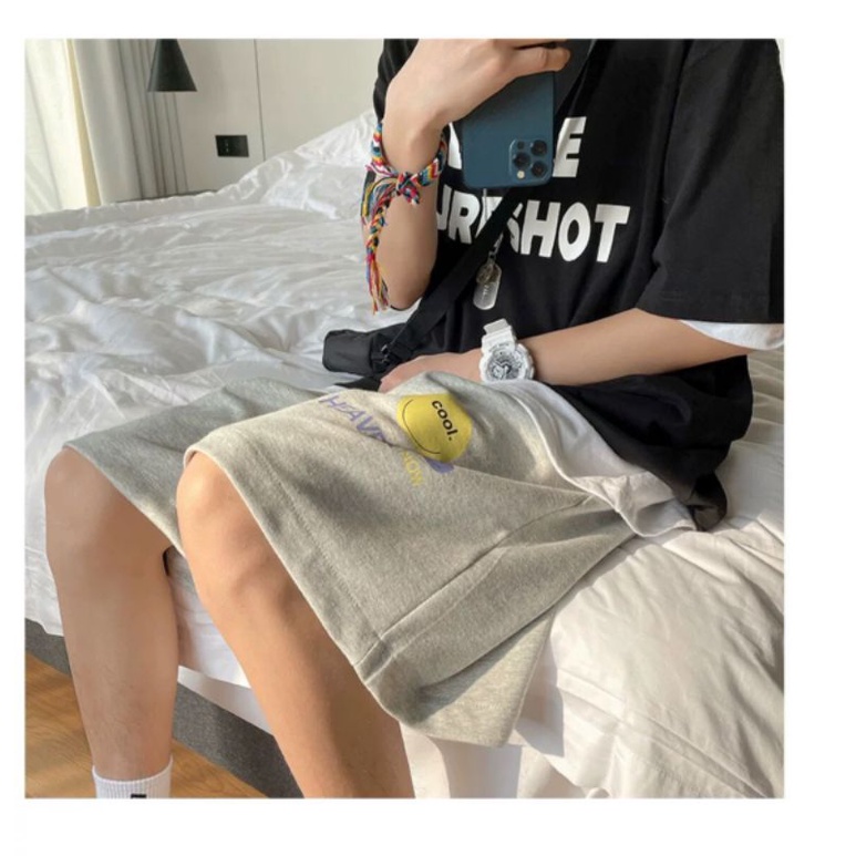 Quần short nam, nữ.quần đùi lửng chất cotton in mặt cười