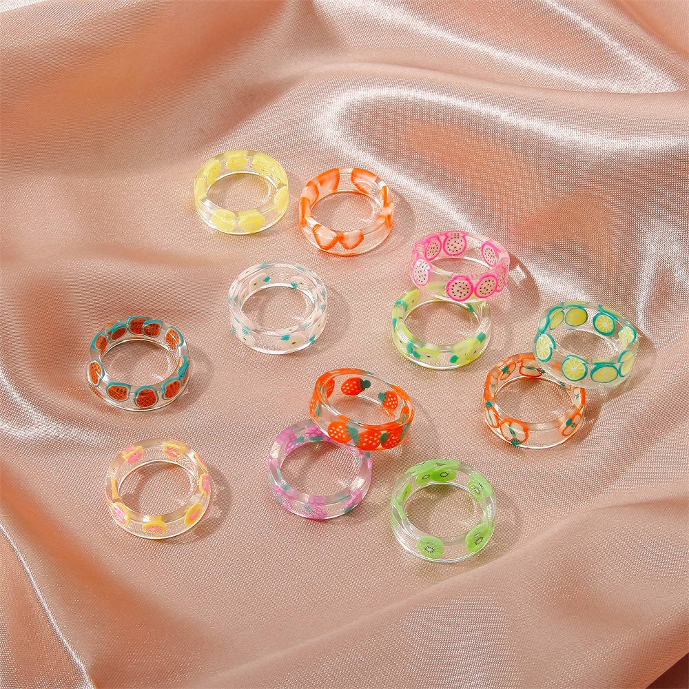 (0380) Nhẫn Nhựa Đeo Tay Resin Hình Trái Cây Màu Sắc Dễ Thương
