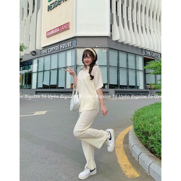 (T.U Bigsize 50-80kg) Bộ Sơ Mi Tay Cộc Quần Dài Chất Đũi Gân QC loại 1 #96