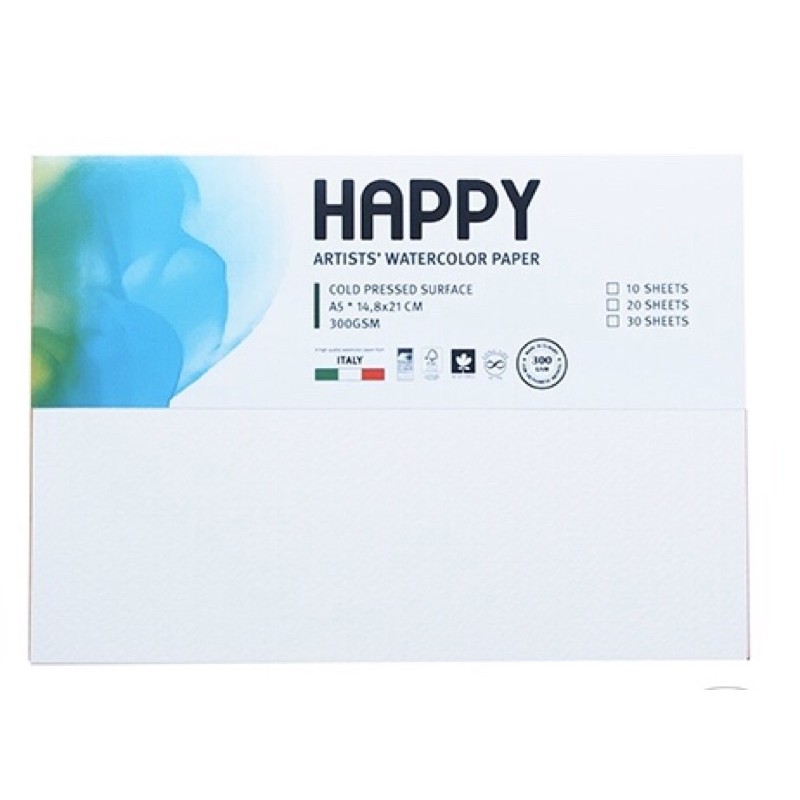 [Mua 1 TẶNG 1] Giấy Vẽ Happy 300GSM - Giấy Vẽ Màu Nước Tệp 10 tờ COLD PRESS