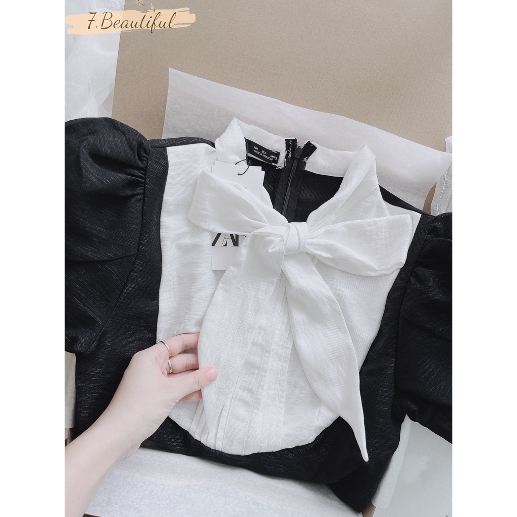 Đầm nữ, váy tacta nơ cổ phối viền, thiết kế dáng A , 2 lớp  phong cách tiểu thư nữ tính cực xinh 7.Beautiful V140