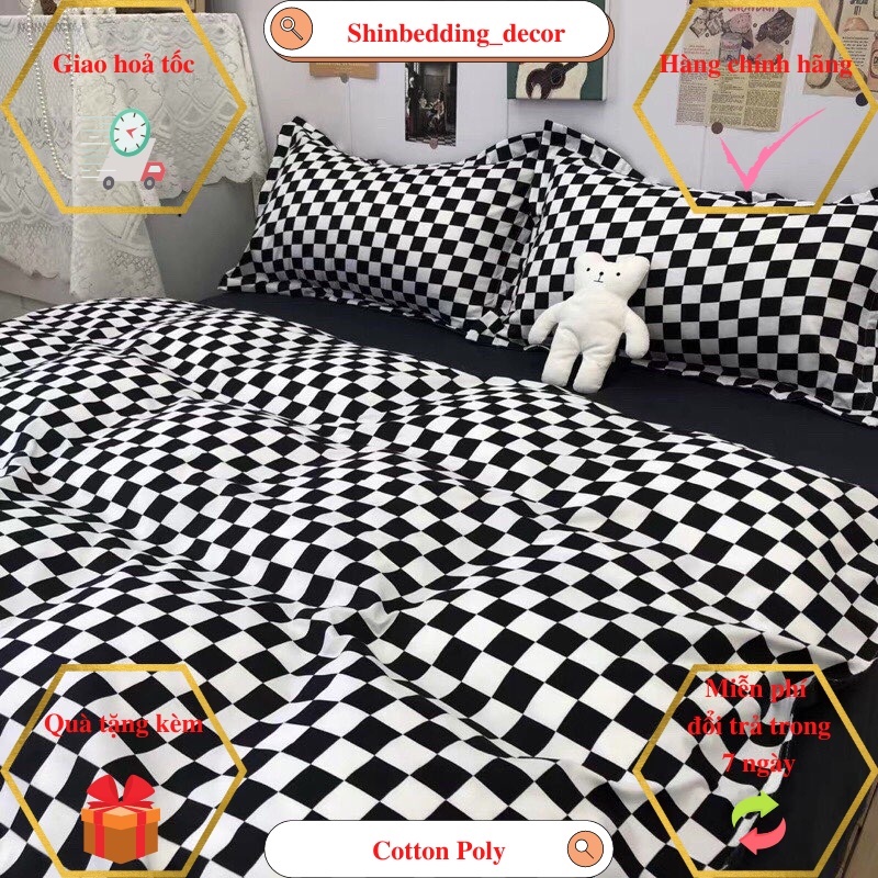 BST Set Chăn Ga Cotton Poly Ô vuông bàn cờ nhỏ Siêu Độc _Shinbedding_