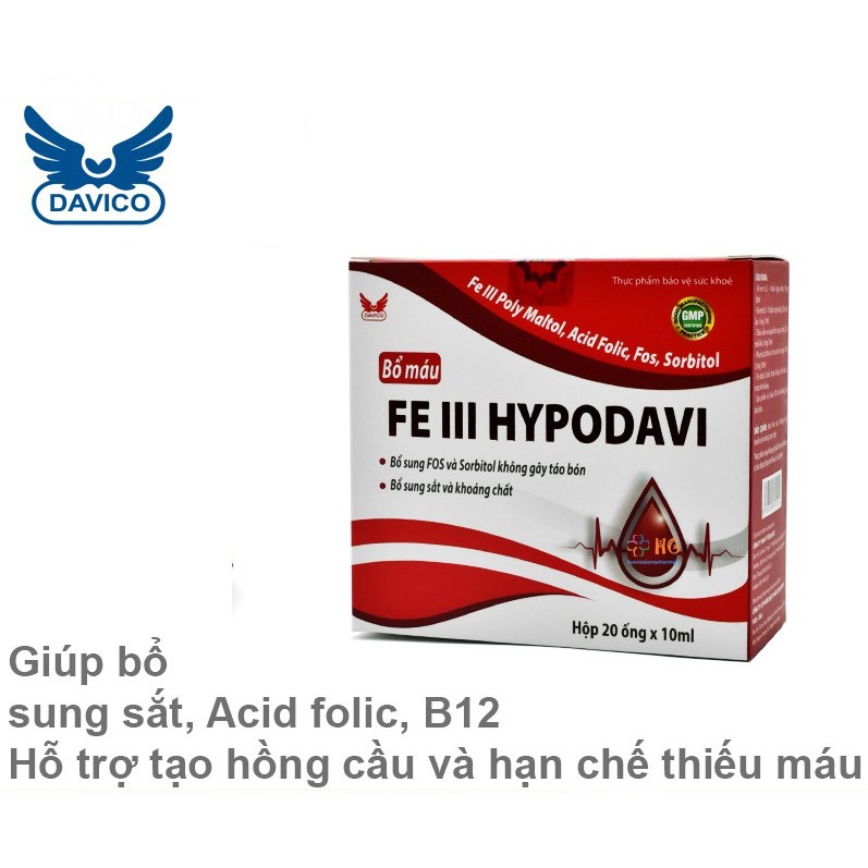 ✔️️️ Fe III Hypodavi - Giúp bổ sung sắt, Acid folic, B12 Hỗ trợ tạo hồng cầu và hạn chế thiếu máu (Hôp 20 ống)