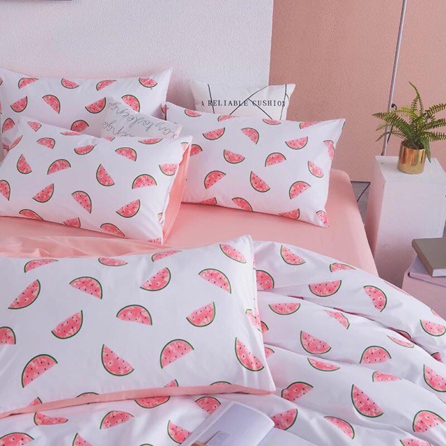 Bộ ga gối Cotton poly - dưa hấu [ib mẫu cho shop]