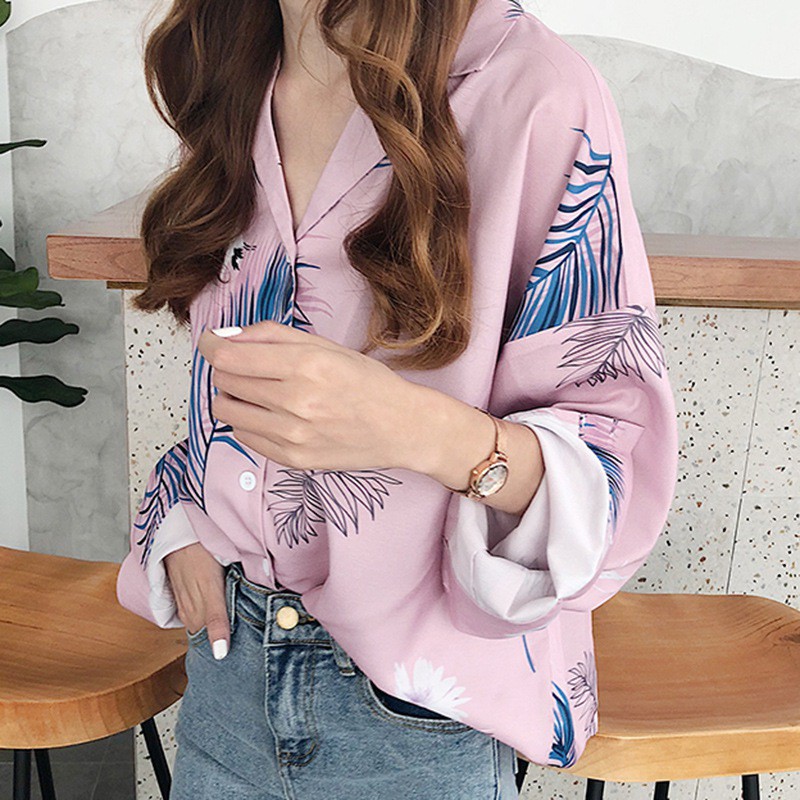 [Baywellfashion]Áo sơ mi in họa tiết lá cây thời trang dành cho nữ | BigBuy360 - bigbuy360.vn