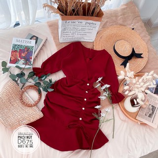 Bigsize Đầm rút dây phối nút D675