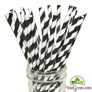 THANH LÝ GIÁ SỐC: 100 Ống hút giấy đen sọc trắng, 25 ống/gói