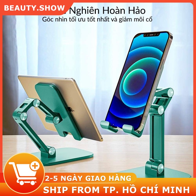 Giá đỡ điện thoại di động, ipas, máy tính bảng để bàn, có điều chỉnh độ cao xoay, gấp gọn