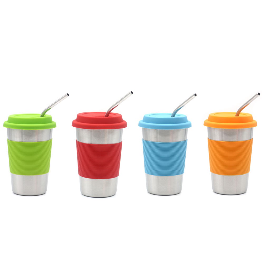 Tumbler with Straw Travel Mugs Straw Cup Stainless Steel Water Cup with Leakproof Lid Straws for Ice Cold Warm Drinking 500ml 4PCS 