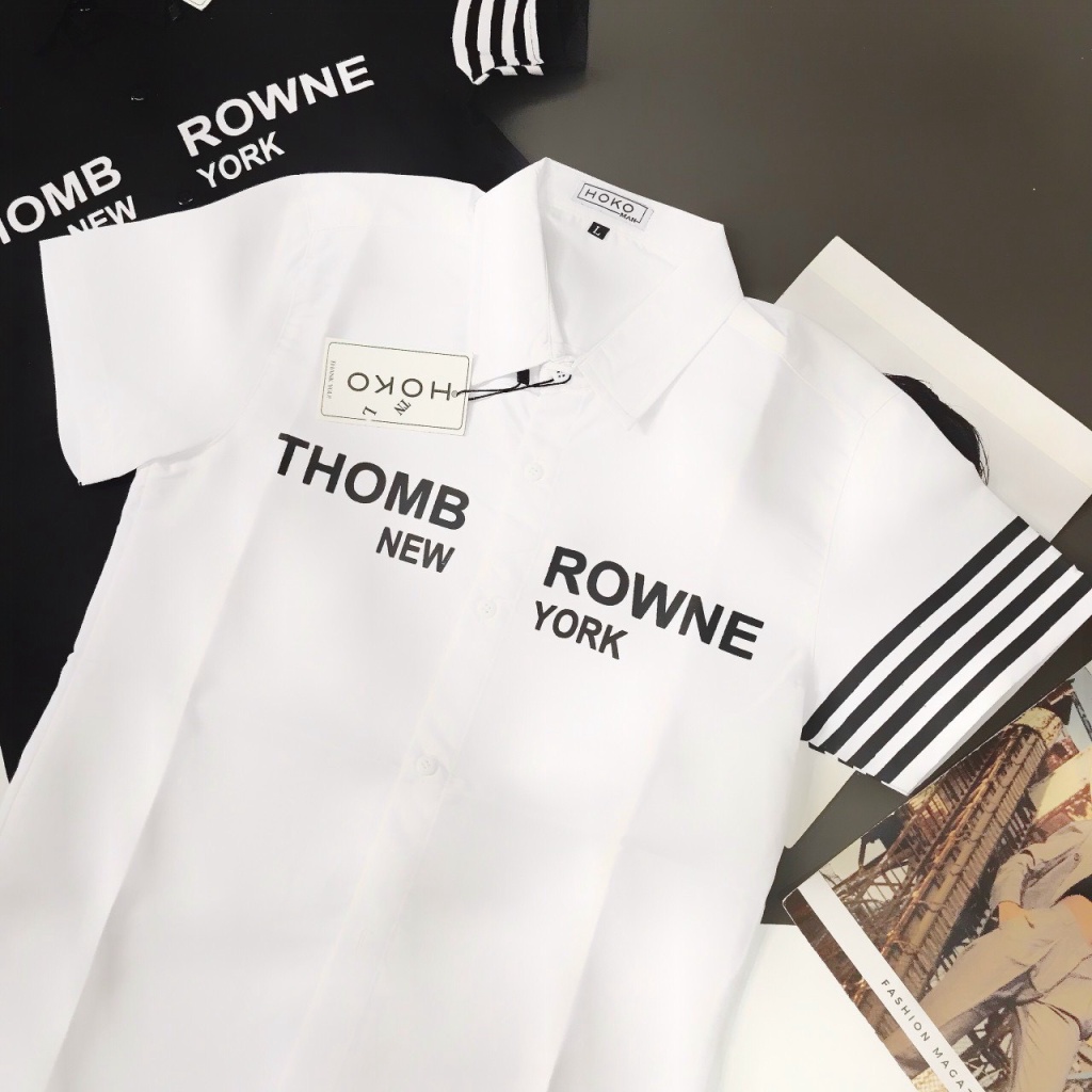 Áo sơ mi nam tay ngắn vải lụa cao cấp THOMBROWNE phong cách sang trọng lịch lãm [NEW UNISEX]