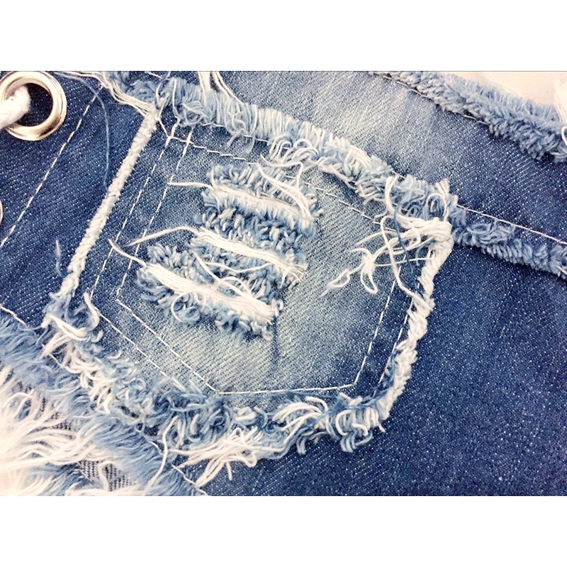 DUNEA Quần short denim lưng thấp phối ren phong cách quyến rũ thời trang dành cho nữ