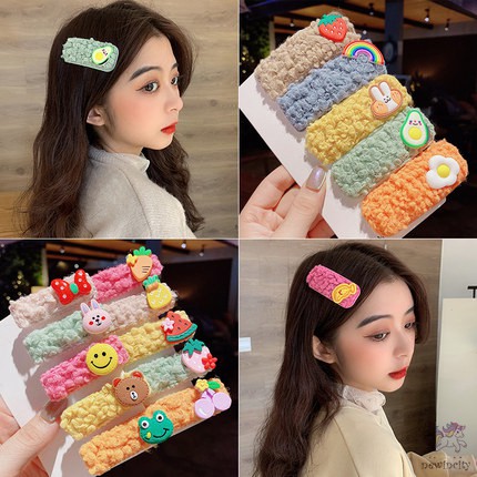 Bộ 5 Kẹp Tóc Kiểu Hoạt Hình Xinh Xắn Phong Cách Hàn Quốc Cho Bé Gái