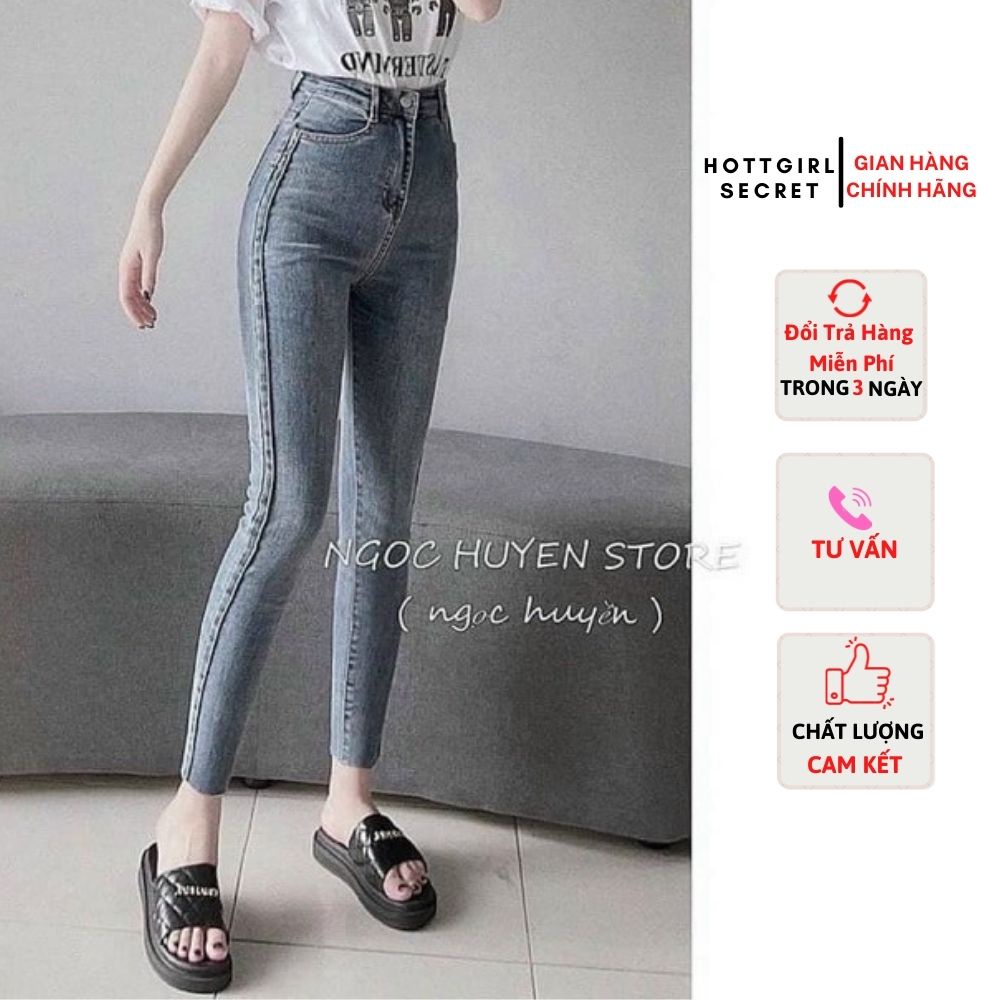 Quần jean cạp cao nữ dáng ôm thiết kế chiết ly dọc 2 bên tạo cảm giác chân dài và thẳng hơn của Hottgirl Secret QJ0002 | BigBuy360 - bigbuy360.vn
