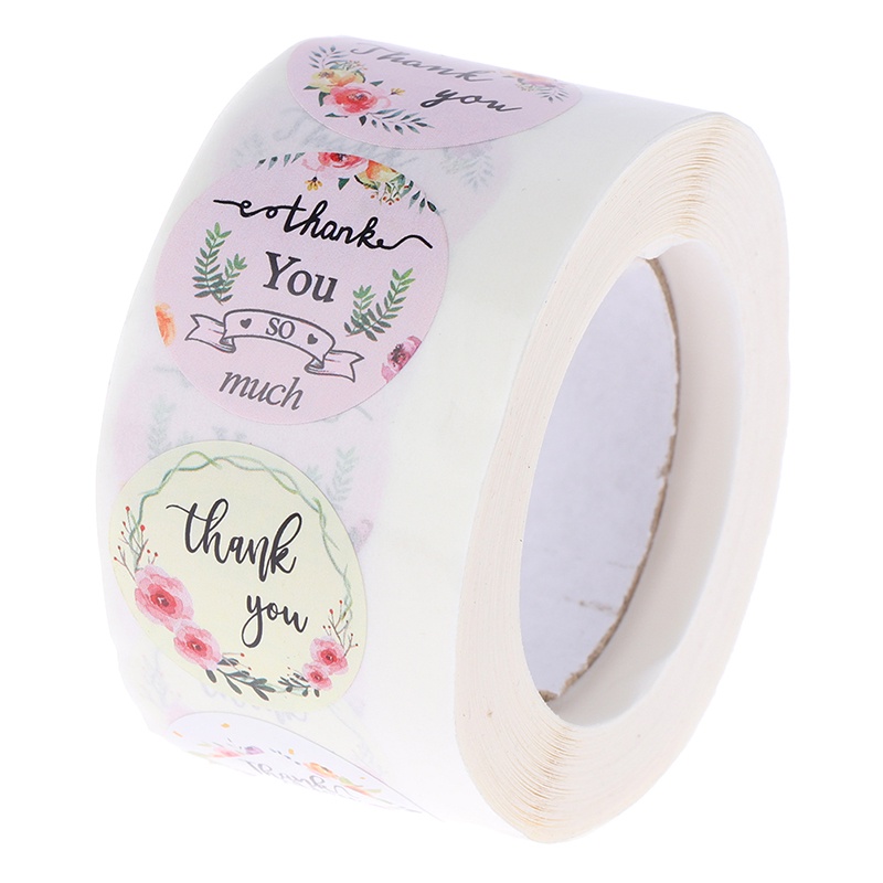 Cuộn 500 nhãn dán tròn in chữ thank you trang trí gói hàng tiện lợi