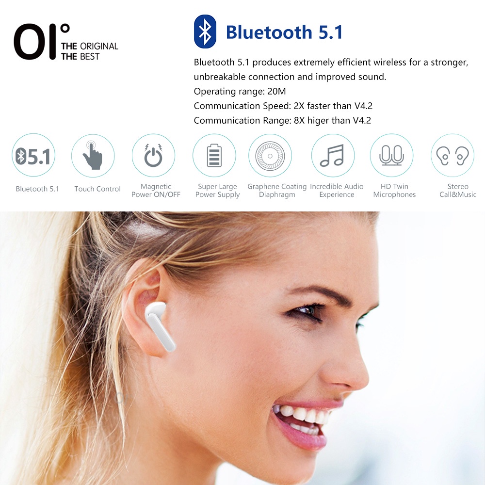 Tai Nghe Không Dây Bluetooth 5.1 TWS OI AirSounds Âm Trầm Sâu Cảm Ứng Chạm Sạc Nhanh Khoảng Cách Truyền 20M Trắng&Đen
