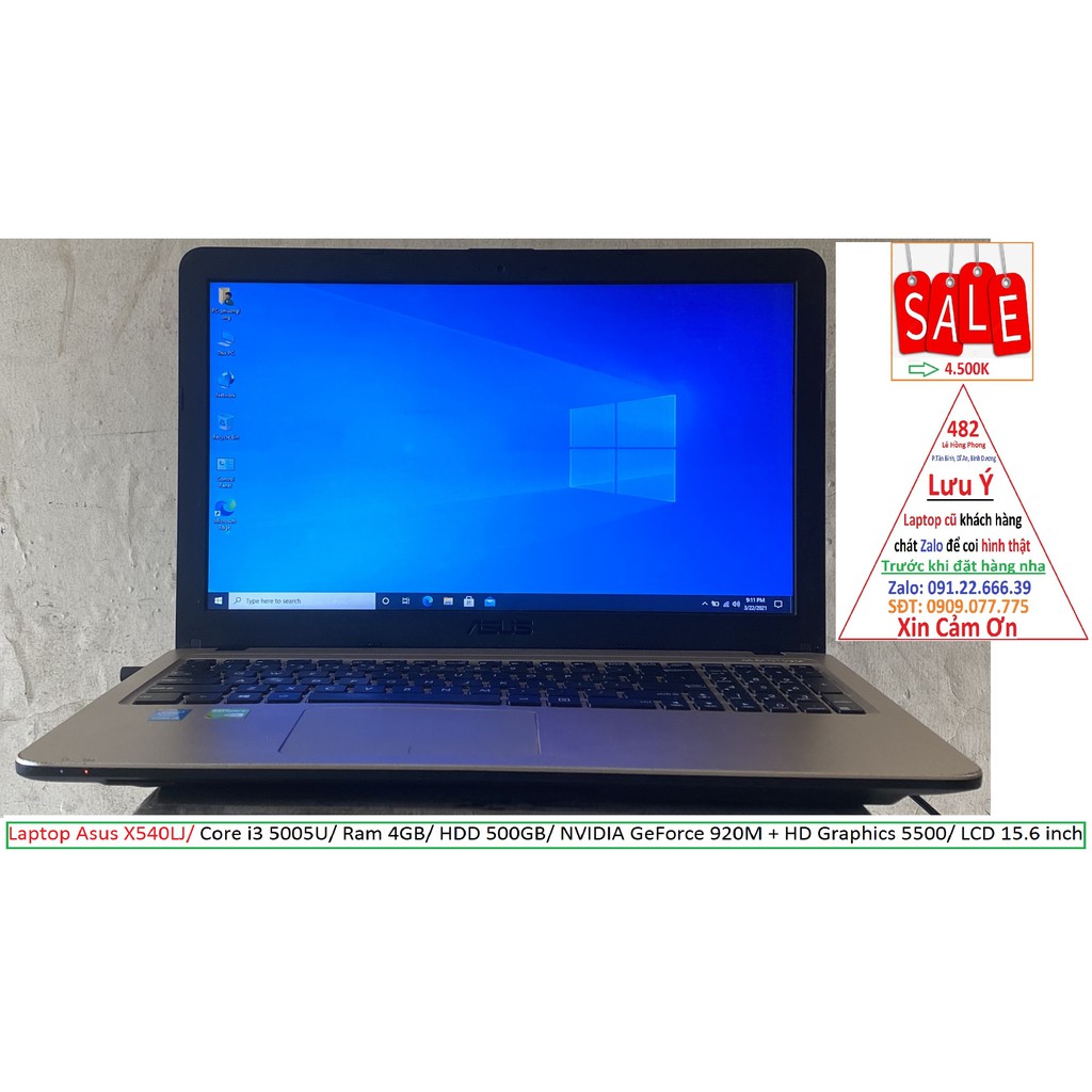 Laptop Asus X540LJ/ Core i3 5005U/ Ram 4GB/ HDD 500GB/ NVIDIA GeForce 920M + HD Graphics 5500/ LCD 15.6 inch