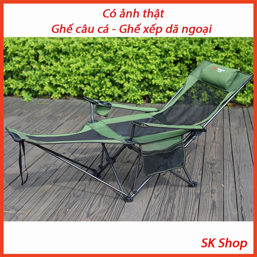 Ghế xếp dã ngoại thư giãn ngoài trời Ghế câu cá gấp gọn tiện lợi chất liệu vải dù và khung thép